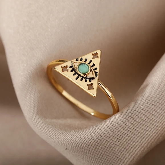 NEW Evil Eye 18k Gold Plated SS Moonstone Ring Sizes 6-8 - Picture 3 of 15